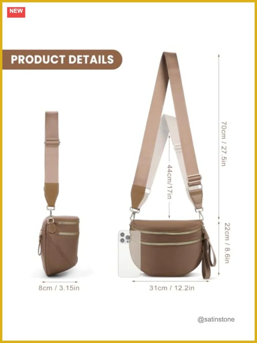 Nylon Crossbody Bag Half Moon Sling Belt Purse Adjustable Strap Spacious
